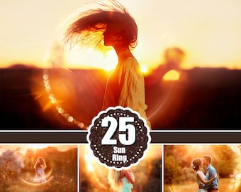 25 superposiciones de destellos de lentes de anillo, llamaradas solares, efectos de luz solar natural, rayo de sol, luz solar, lentes solares, rayos solares, telón de fondo digital, jpg