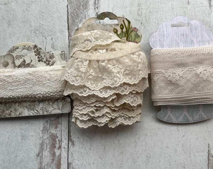 3 Piece Lace Variety Pack Pretty Vintage Ivory Lace Trim Very Romantic