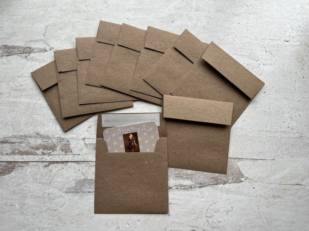 10 Small Square Envelopes Kraft Paper 3.25 Inches With Peel and Stick