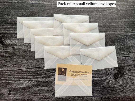 10 Small Translucent Vellum Envelopes 3.5 Inches by 2 1/8 Inches Junk  Journal Tuck Spot, Ephemera Holder Supplies Nice Weight Vintage Style 
