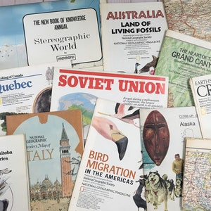 Bundle of 4 National Geographic & encyclopedia maps 1960&#39;s to 1990&#39;s random / blind lot different sizes styles junk journal, gift wrap decor