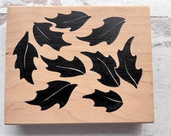 Solid Falling Leaves large background rubber stamp - pre-owned fall and autumn