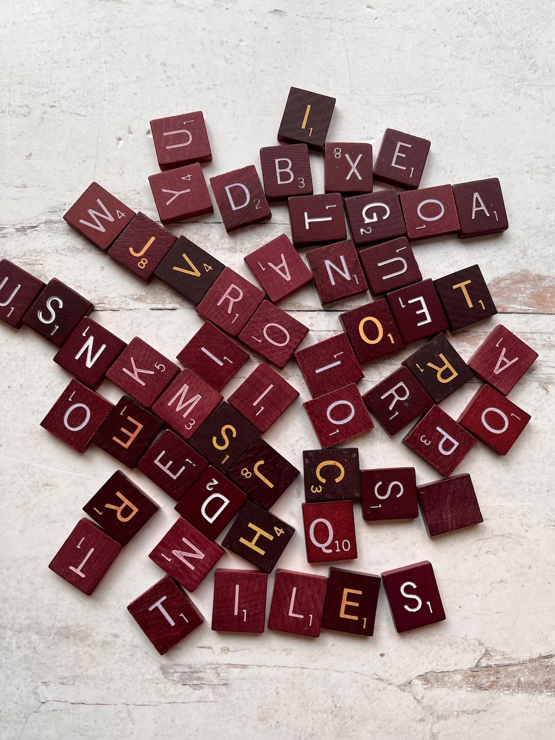 50 Random Deluxe Scrabble Wood Tiles / Letters Mixed Lot Different Ages ...