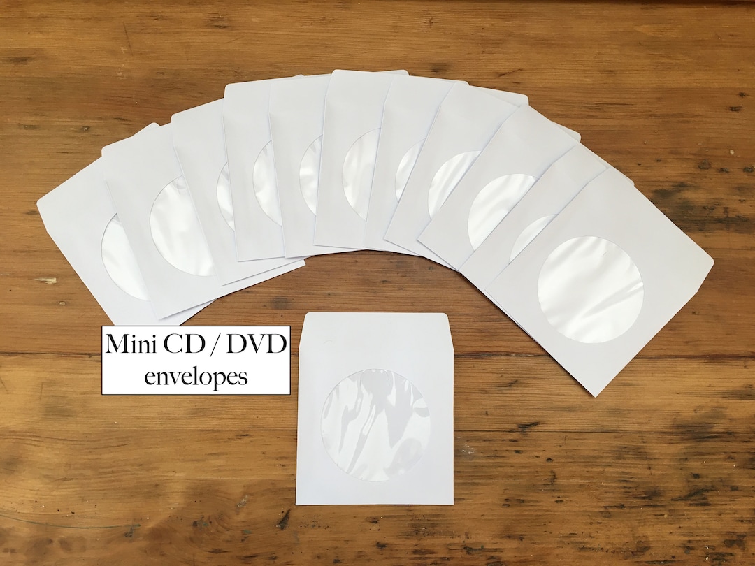 12 Small White Mini Paper CD/DVD Envelopes With Plastic Window
