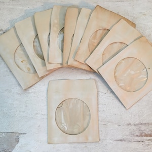 10 small coffee dyed stained mini paper CD/DVD envelopes with plastic window small 3.25 x 3.25&quot; junk journal ephemera journaling supplies