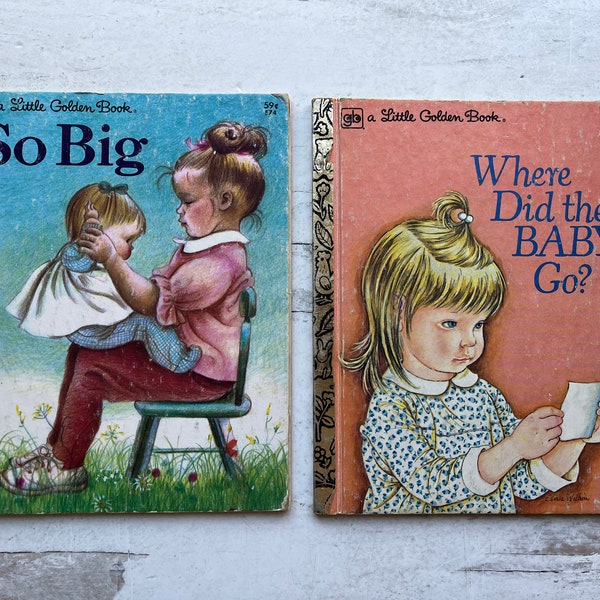 So Big and Where Did Baby Go? 2 vintage Little Golden Books 1970's Eloise Wilkin charming illustrations good used condition  Junk Journal