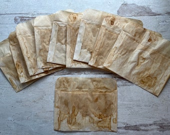 10 coffee dyed stained glassine envelopes 6.25 inches x 4 1/8 inches card making junk journal ephemera supply great sound & texture grungy