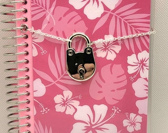 Pink Tropical Diary with Silver Bear Lock