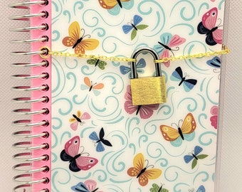 Pink Butterfly Diary with Gold-Silver Lock