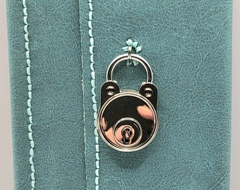 Teal Faux Leather Diary With Silver Bear Lock