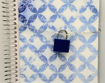 Blue and White Diary with Lock