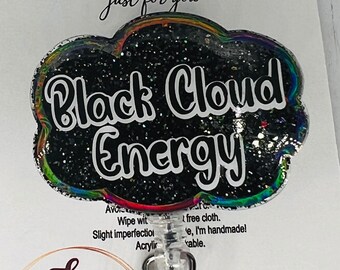 Black Cloud Energy Badge - Geschenkrolle | Einziehbarer Ausweishalter | Krankenschwester-Krankenhaus-Arbeiter | Geschenk für Sie | Schwesternschülerin | Glitzer Anhänger