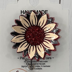 Sunflower - Garnet Gold Maroon Red Champagne Badge Reel |Retractable ID Holder | LPN RN Nurse Hospital worker | Glitter Sparkle Teacher