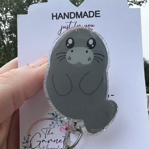 Manatee Sea Cow Moo summer White Badge Reel | Summer Preppy Reel | Interchangeable Reel | Coworker Gift | Vet Tech Gift Florida SeaCow