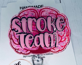 Pink Stroke Brain ICU Neuro Team Badge | Interchangeable Retractable ID Holder | Nurse Badge Reel | Brain Badge Reel | Medical Badge Reel