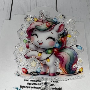 Christmas Holiday Unicorn light Santa cute badge Reel | Retractable ID Holder | LPN RN Nurse Hospital worker | Glitter Sparkle Teacher