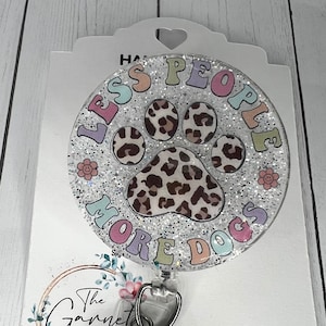 Less People More dogs Fun Reel | Retractable ID Holder | Vet Tech | Animal Dog lover | Hospital Worker | Student Nurse | Glitter Badge Reel