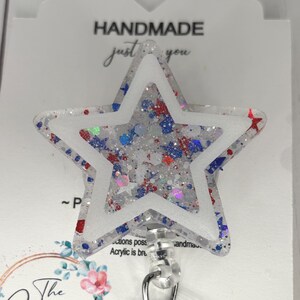 Badgehaspel patriottische glitterster 4 juli Memorial Day | Rood Wit Blauw| Amerika-badge | Medisch medewerker | Cadeau voor haar hem |  Badgehaspel