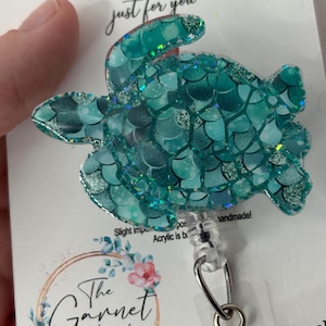 Sea turtle Teal Mermaid Badge Reel | Retractable ID Holder | Hospital Worker Gift | Nursing Badge Reel| Gift for Her | Glitter Badge Reel
