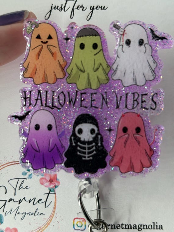 Halloween Vibes Ghost Pumpkin Horror Spooky Season Reel | Retractable ID Holder | Medical Badge | Coworker Gift | Interchangeable Reel