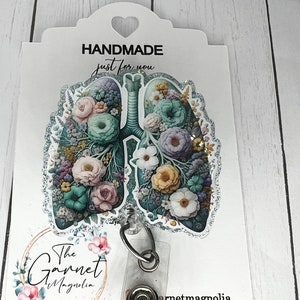 Anatomische Blumen Blume Lung Lung Pulmonary Teal Badge Reel | Einziehbarer Ausweishalter | RN Krankenschwester Krankenhaus | Doktor Abzeichen | Geschenk für Sie Ihn
