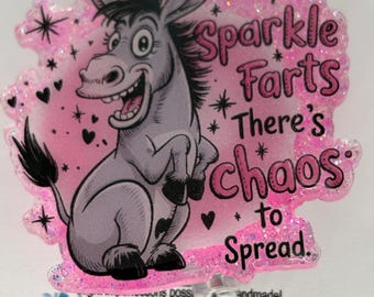 Giddy Up Sparkle Farts Donkey Chaos to spread Fun Adult Sarcastic badge Reel | Retractable Holder | Medical Vet Tech worker | Gift for Her