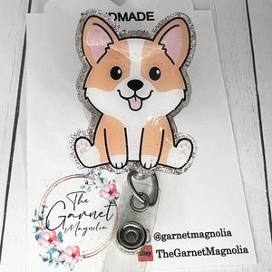 Cute Corgi fluff Butt Fun Reel | Retractable ID Holder | Vet Tech | Animal Dog lover | Hospital Worker | Student Nurse | Glitter Badge Reel