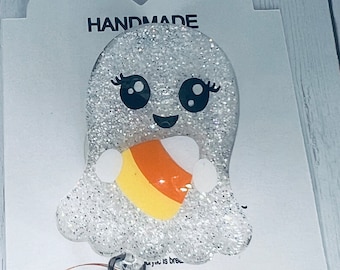 Ghost Boo Candy Corn Halloween Badge Reel | Spooky Badge | Coworker Her Gift | Interchangeable Reel | Fall Badge | Nurse Badge | Retractable
