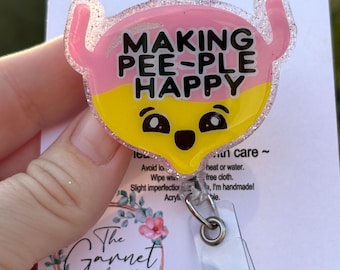 Bladder Making Pee ple Happy Urine Urology Medical Funny Humor Badge Reel | Retractable ID Holder | Doctor Medical Badge | Gift for Her Him