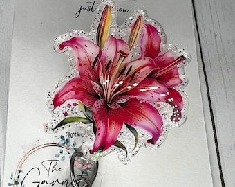 Stargazer Tiger Lily spring Floral Flower Badge Reel | Retractable badge ID  | Medical Nurse Badge Reel | Gift for Her | Teacher Lanyard