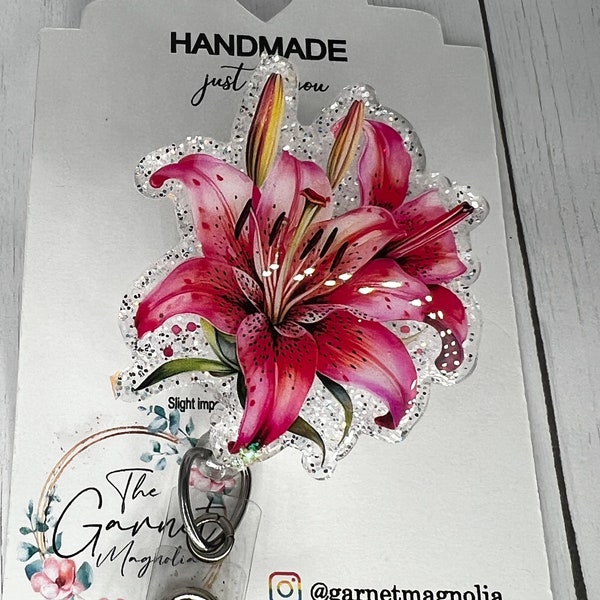 Stargazer Tiger Lily spring Floral Flower Badge Reel | Retractable badge ID  | Medical Nurse Badge Reel | Gift for Her | Teacher Lanyard