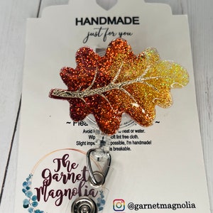 Fall Leaf Ombré gold red Badge Reel | Retractable ID Holder | Medical Badge | Glitter Sparkle Teacher | Gift for her