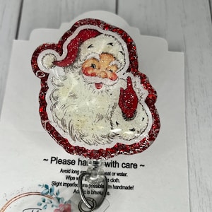 Vintage Retro Santa Claus Christmas Badge Reel | Hospital Badge Reel | Retractable ID Holder | Nursing Badge | Glitter Teacher Badge | badge