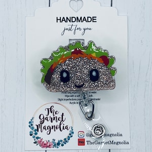Taco Badge Reel | Taco Gift for Her Him| Food Badge Reel | Retractable ID Holder | Nurse Medical Badge Reel | Teacher Culinary Badge Reel