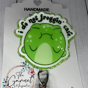 I don’t Froggin Care Badge Reel Humor | Retractable Holder | Nurse Hospital Badge Reel | Fun Badge | Glitter Sparkle Teacher Lanyard Badge