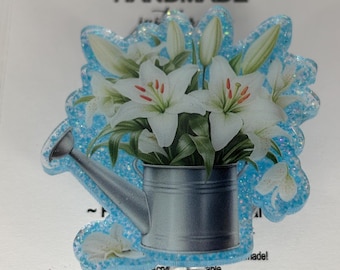 Easter White Lily spring Floral Flower Badge Reel | Retractable badge ID  | Medical Nurse Badge Reel | Gift for Her | Teacher Lanyard