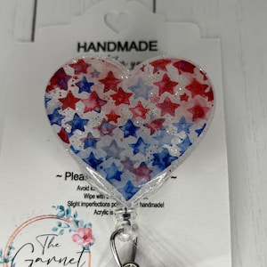 Patriotic Heart Star Tie Dye red July 4th white blue Badge Reel | Retractable ID Holder | LPN RN Nurse Hospital worker