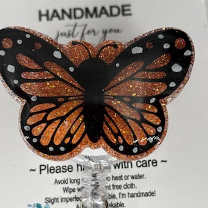 Monarch Black butter fly ombré orange badge reel | Hospital Worker | Glitter badge Reel | Butterfly Badge | Gift for Her | Teacher Gift