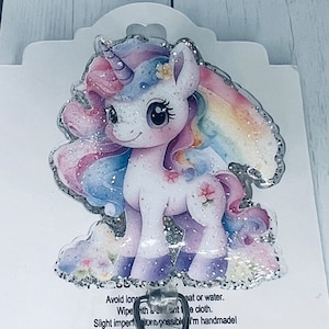 Einhorn Pferd Regenbogen funkeln Blümchen niedlich Anstecker Reel | Einziehbarer Ausweishalter | LPN RN Krankenschwester Krankenhaus Arbeiter | Glitzer Glitzer Lehrer