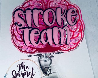 Pink Stroke Neuro Brain Team Badge Reel | Smart Badge| Retractable ID Holder | Nurse Badge Reel | Brain Badge Reel | Medical Badge Reel