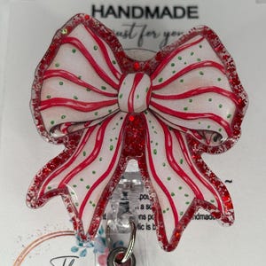 Christmas Tree Cake Bow Red Santa Holiday Badge Reel | Hospital Badge Reel | Retractable ID Holder | Interchangeable Topper |