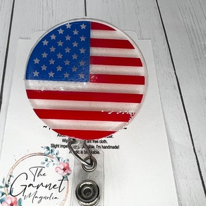 4 juli patriottische kring Amerikaanse Amerikaanse vlag rood wit blauw Badgehaspel | Intrekbare ID-houder | RN Verpleegkundige Ziekenhuismedewerker | Jongensbadge