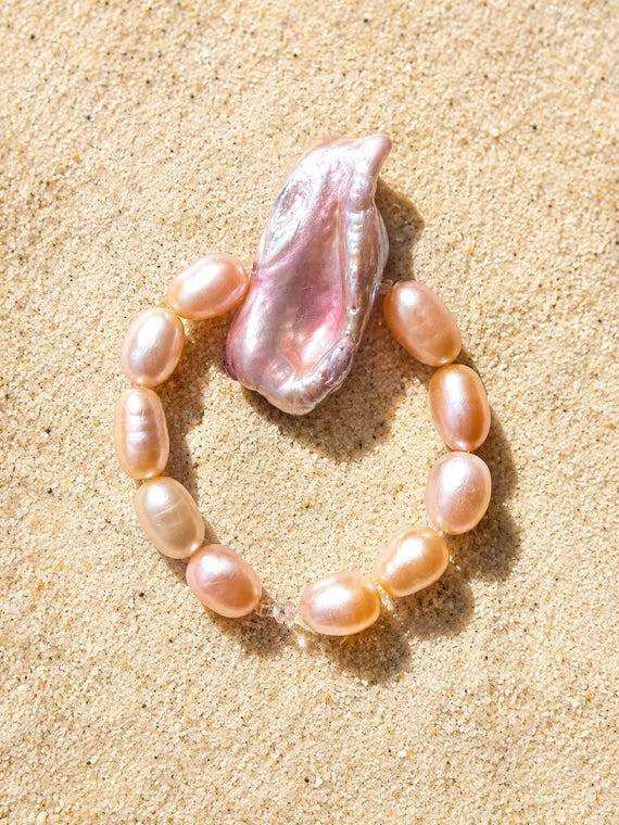 The Siren Scale Pink and Purple Baroque Freshwater Pearl Ring