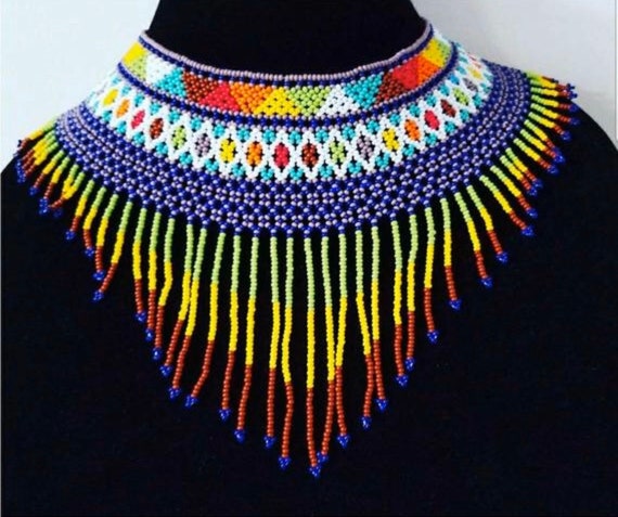 Bead necklace, woven necklace, statement necklace,