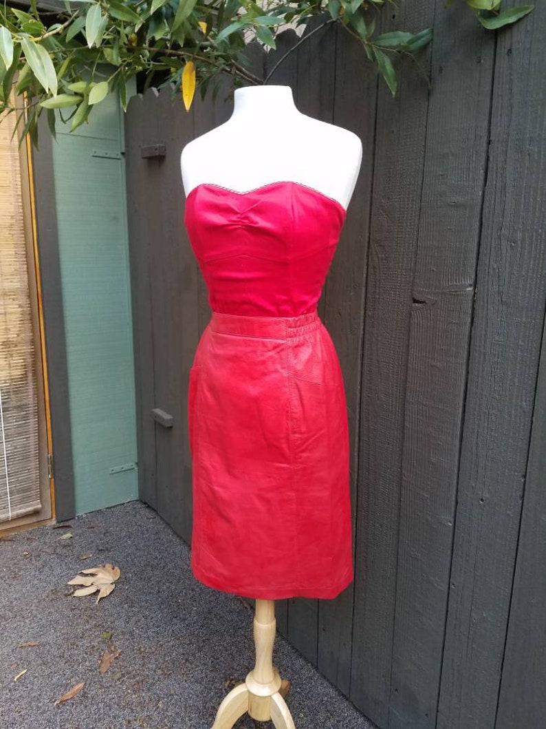Red leather skirt
