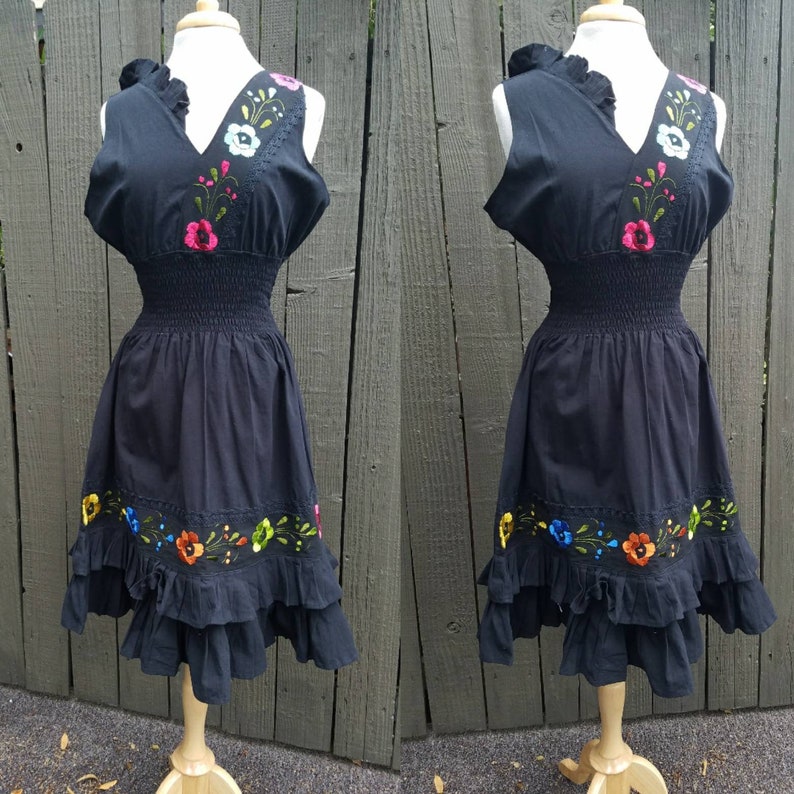 Cotton Black Embroidered dress