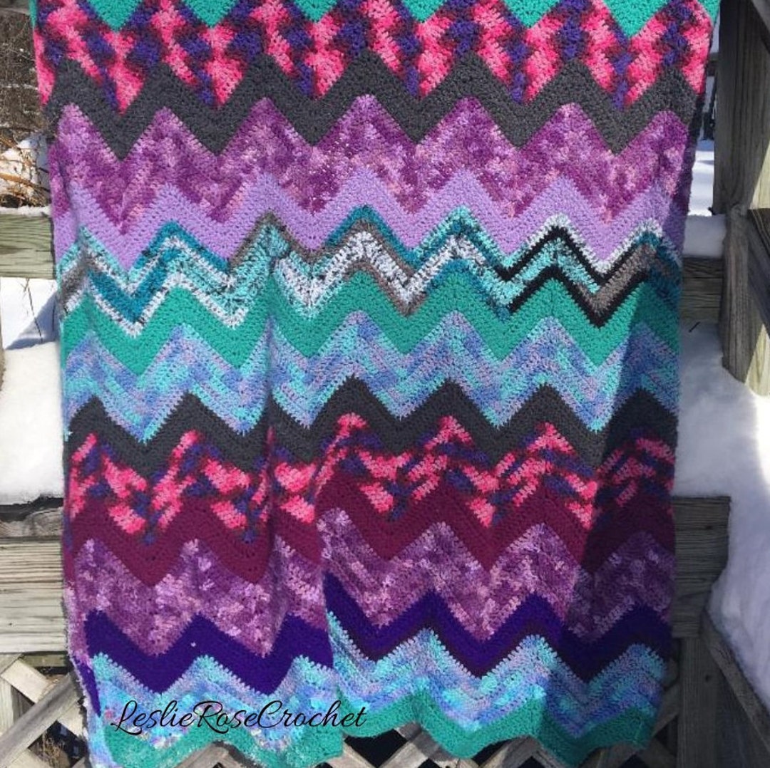 Crochet Blanket Patternchevron Crochet Throw Patternwave Etsy