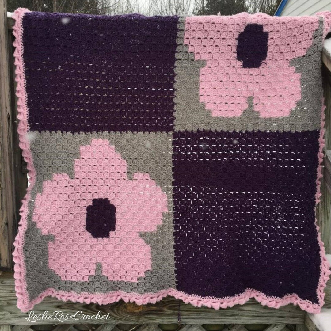 Flower Afghan Crochet Pattern Flower Throw Graph Corner to Etsy