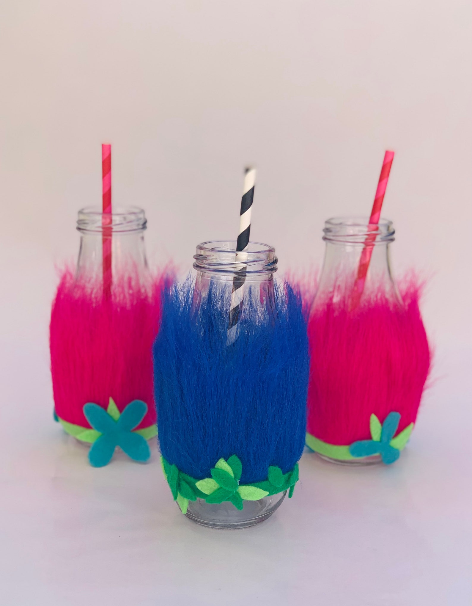 Set of Six Trolls Movie/poppy Inspired Glass Milk Bottles Etsy