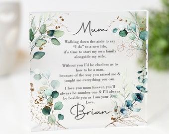 Regalo personalizado para la madre del novio: placa acrílica con poema de eucalipto